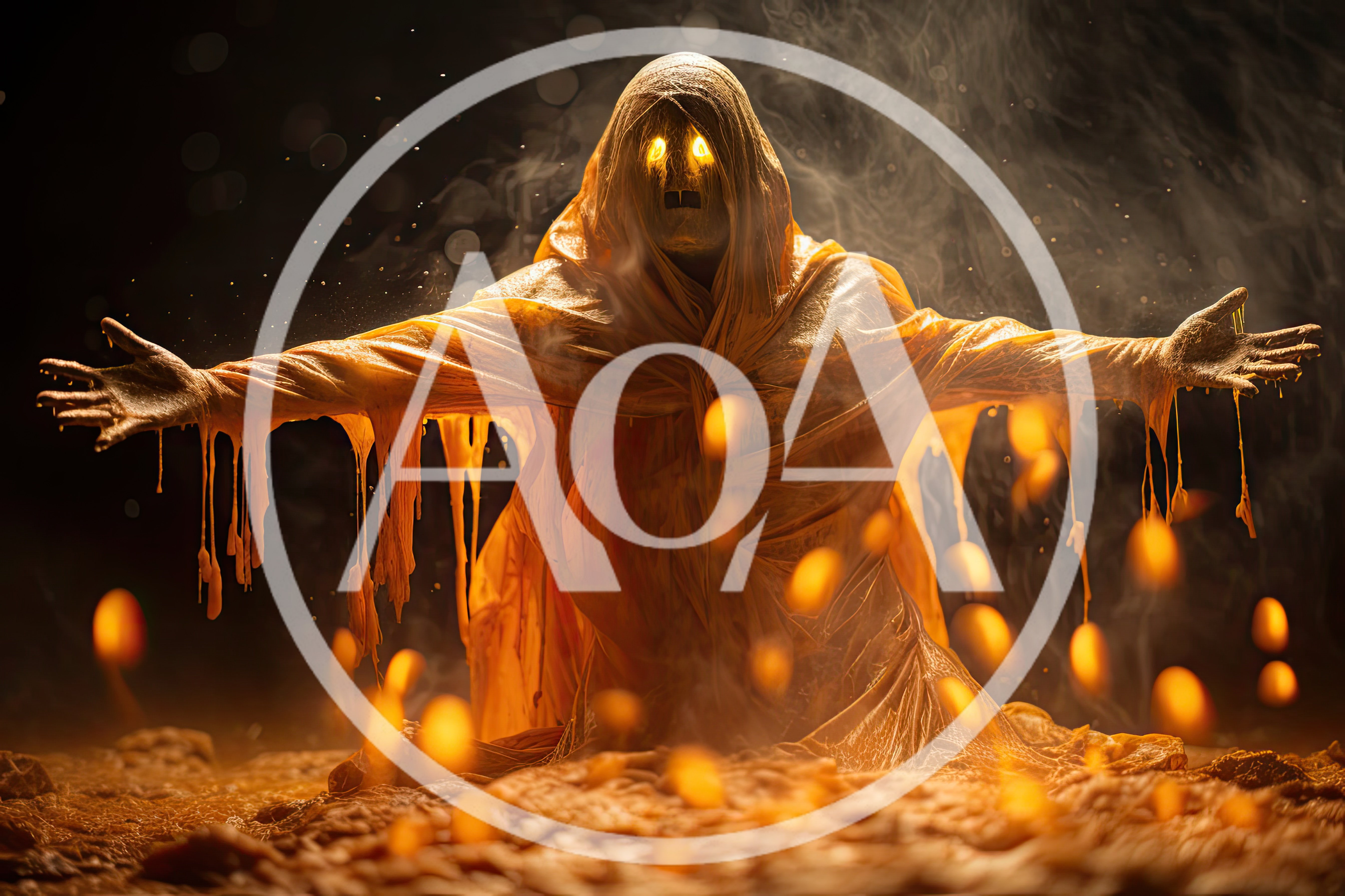 Eerie Ghostly Figure Emerging From Glowing Molten Substance