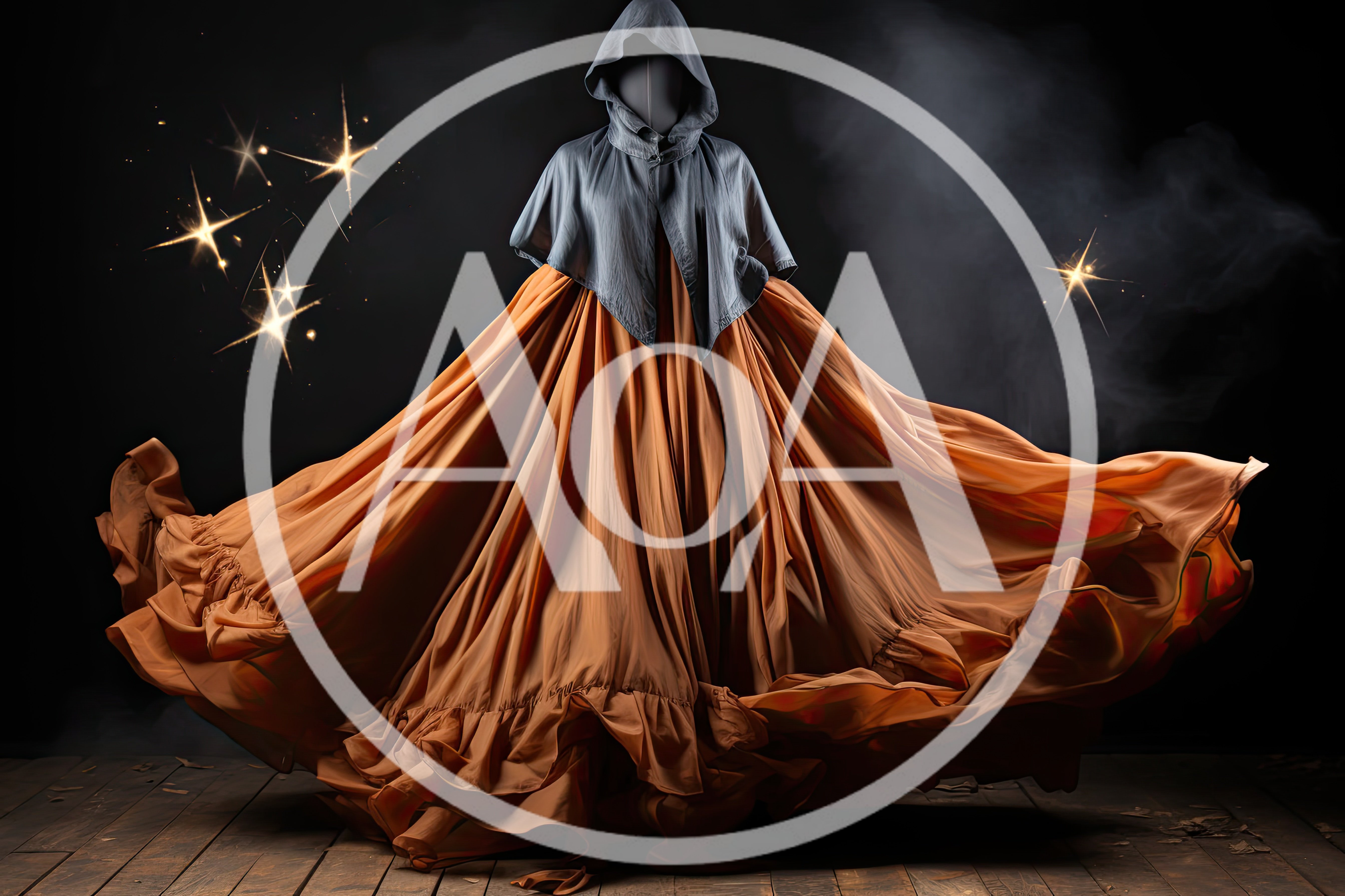 Mysterious Hooded Figure In Flowing Orange Dress