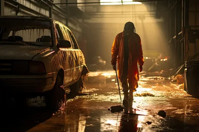 Dreadlocked Figure Walking Through A Dilapidated Industrial Warehouse