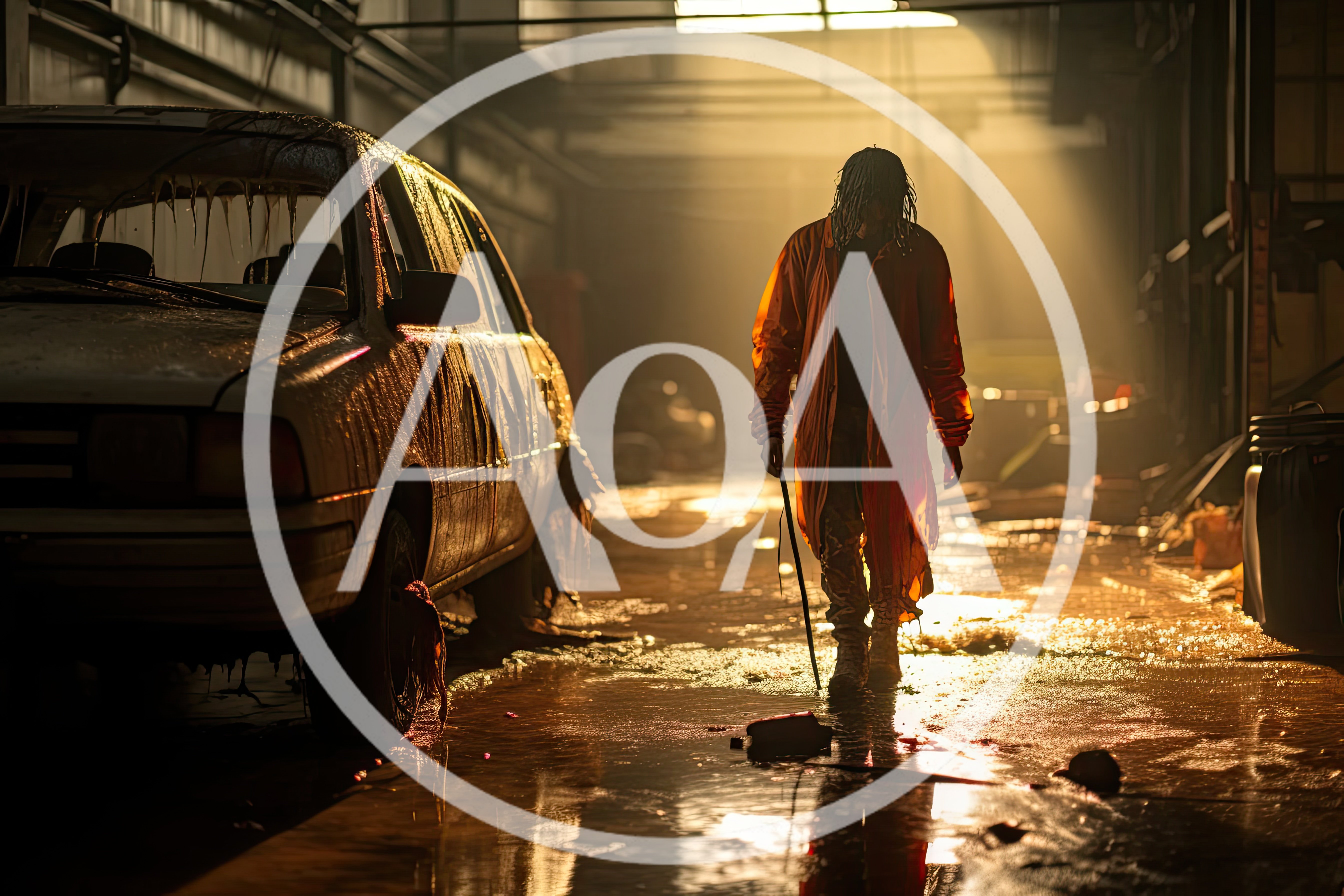 Dreadlocked Figure Walking Through A Dilapidated Industrial Warehouse