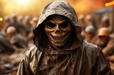 Sinister Hooded Figure With A Creepy Skull Mask