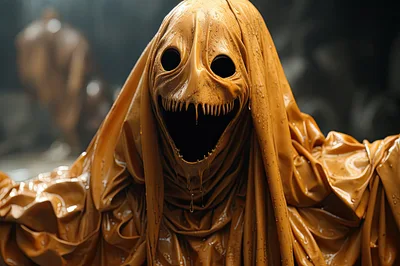 Creepy Liquid Caramel Monster With Sharp Teeth