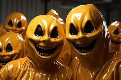 Group Of Creepy Yellow Masked Figures