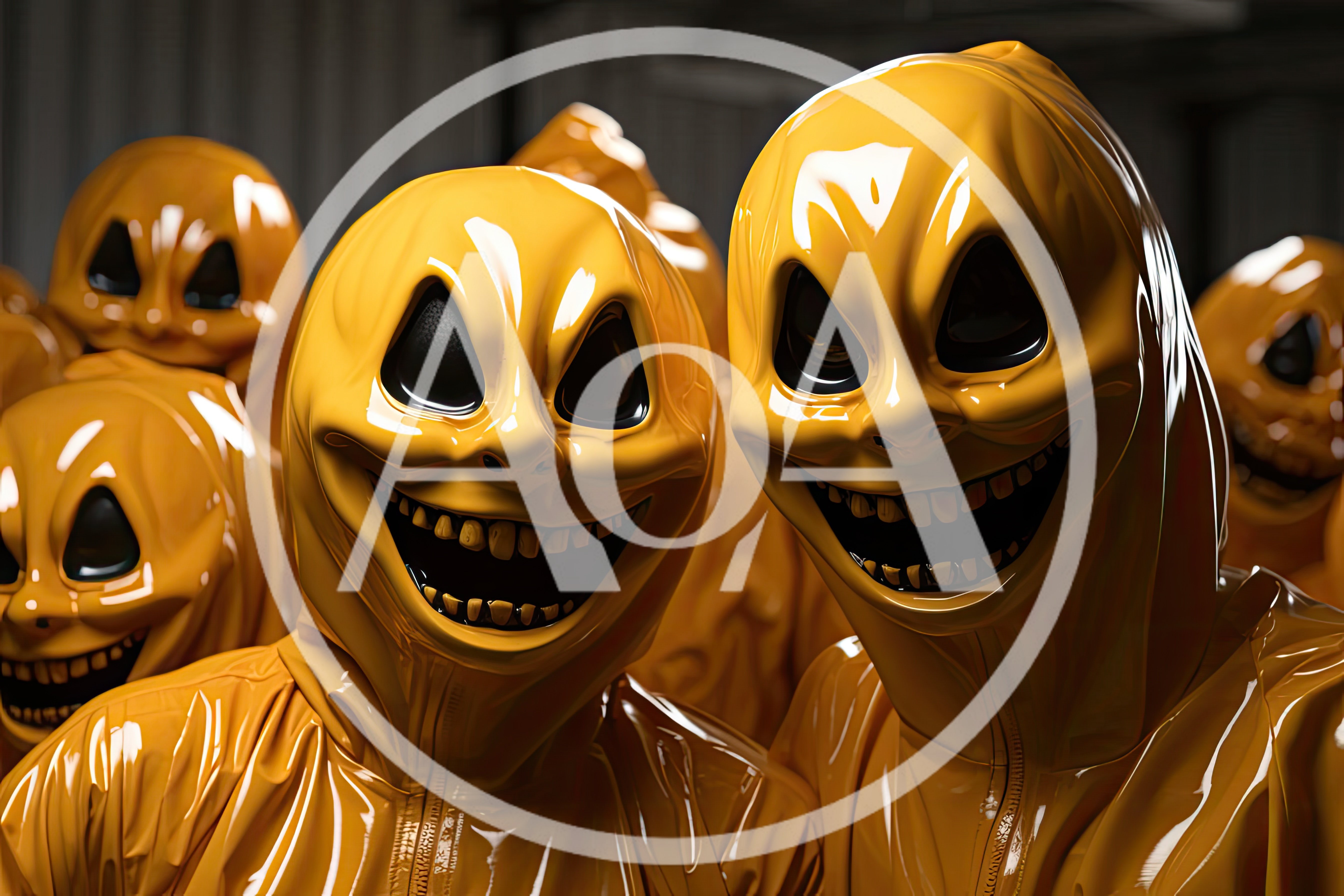 Group Of Creepy Yellow Masked Figures