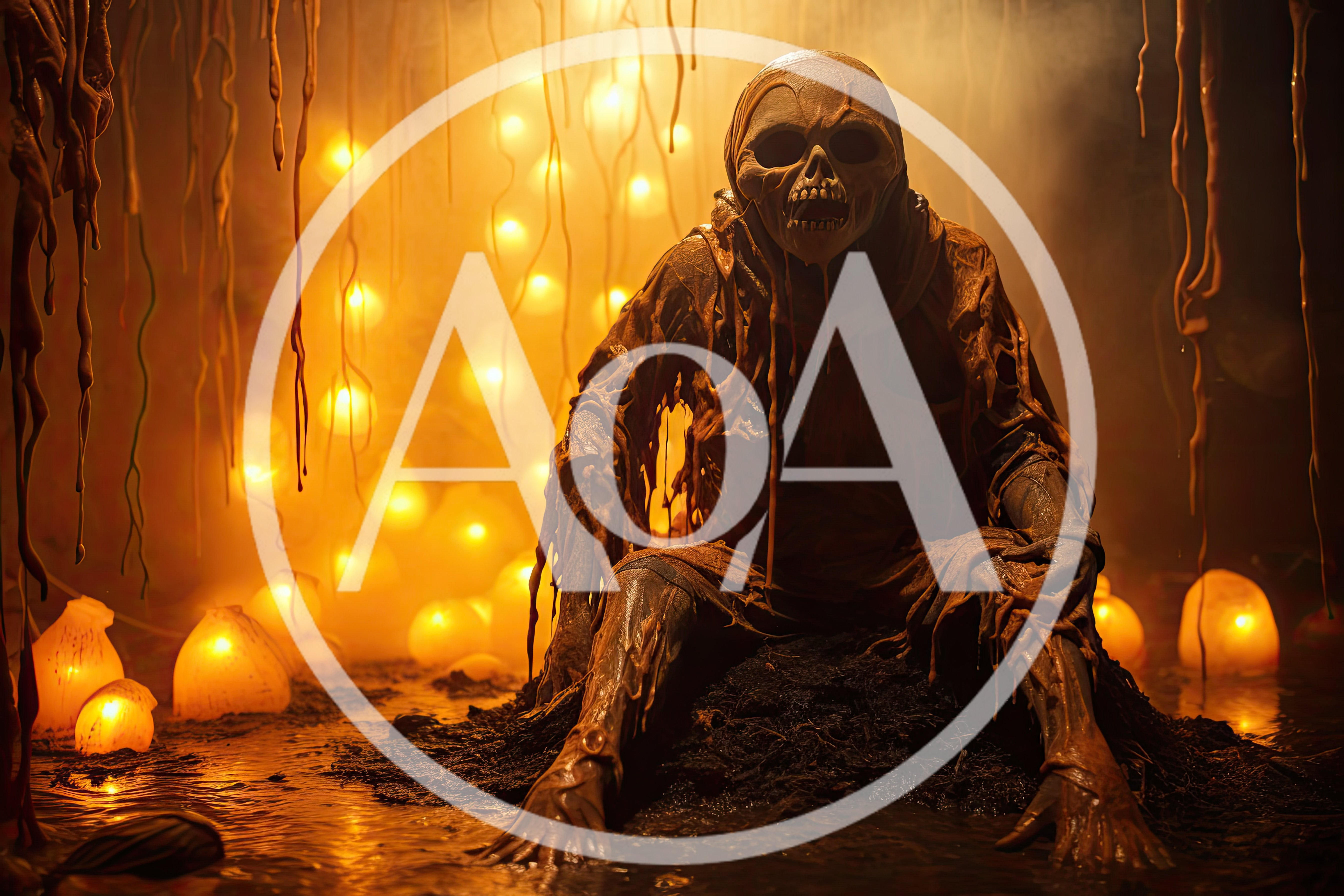 Creepy Skeleton Creature Sitting In A Glowing Swamp