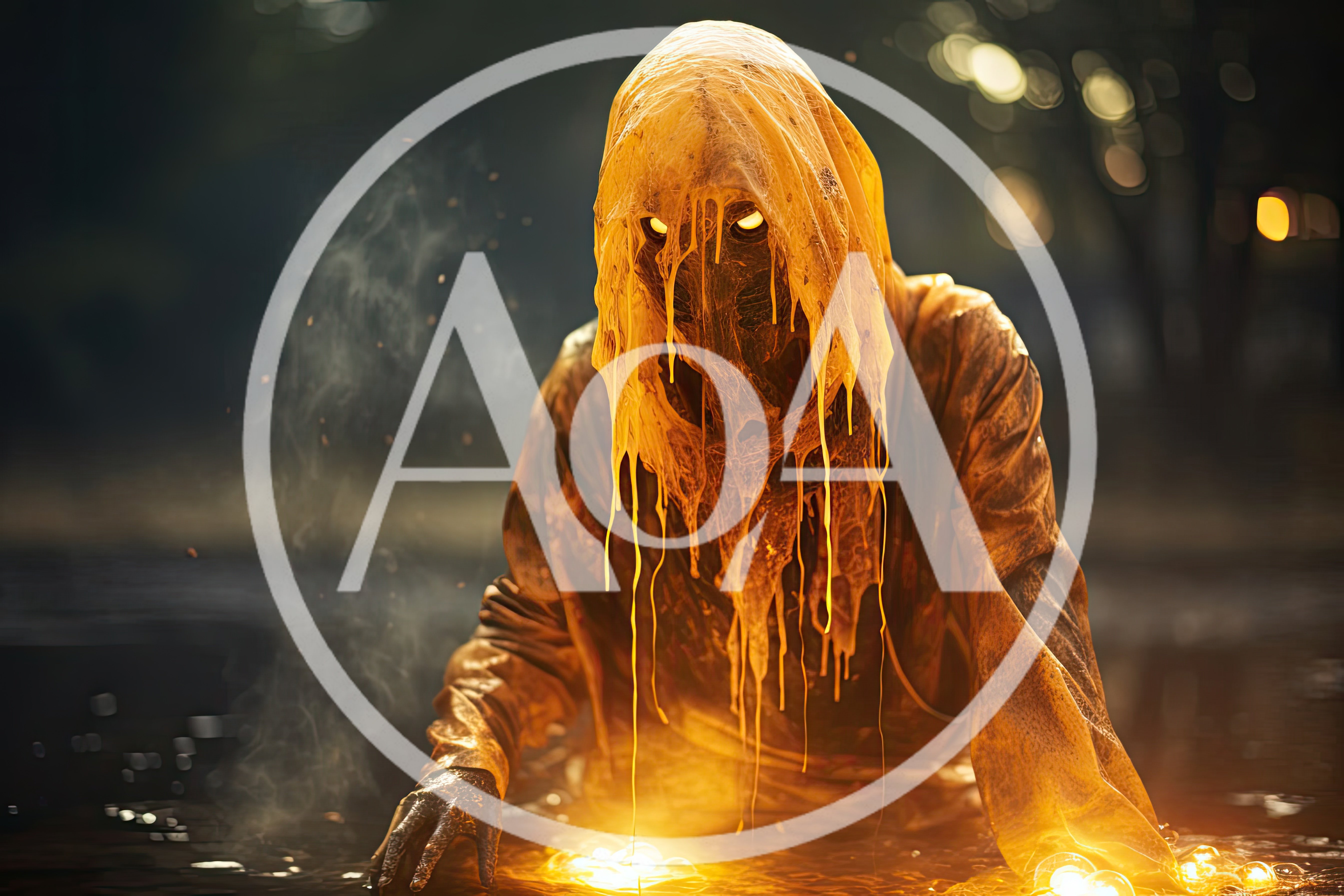 Eerie Hooded Figure Emerging From Glowing Liquid
