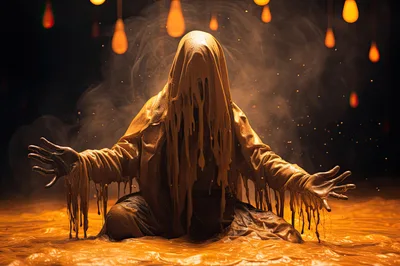 Ethereal Figure Drenched In Glowing Molten Liquid