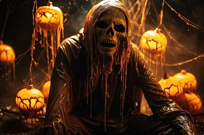 Creepy Skeleton Figure With Melting Wax Halloween Decor