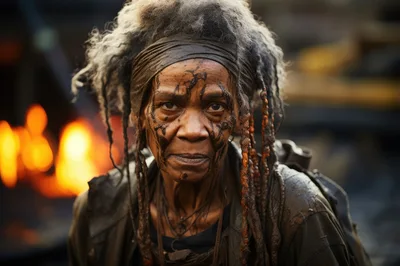 Portrait Of An Elderly Woman With Muddy Face