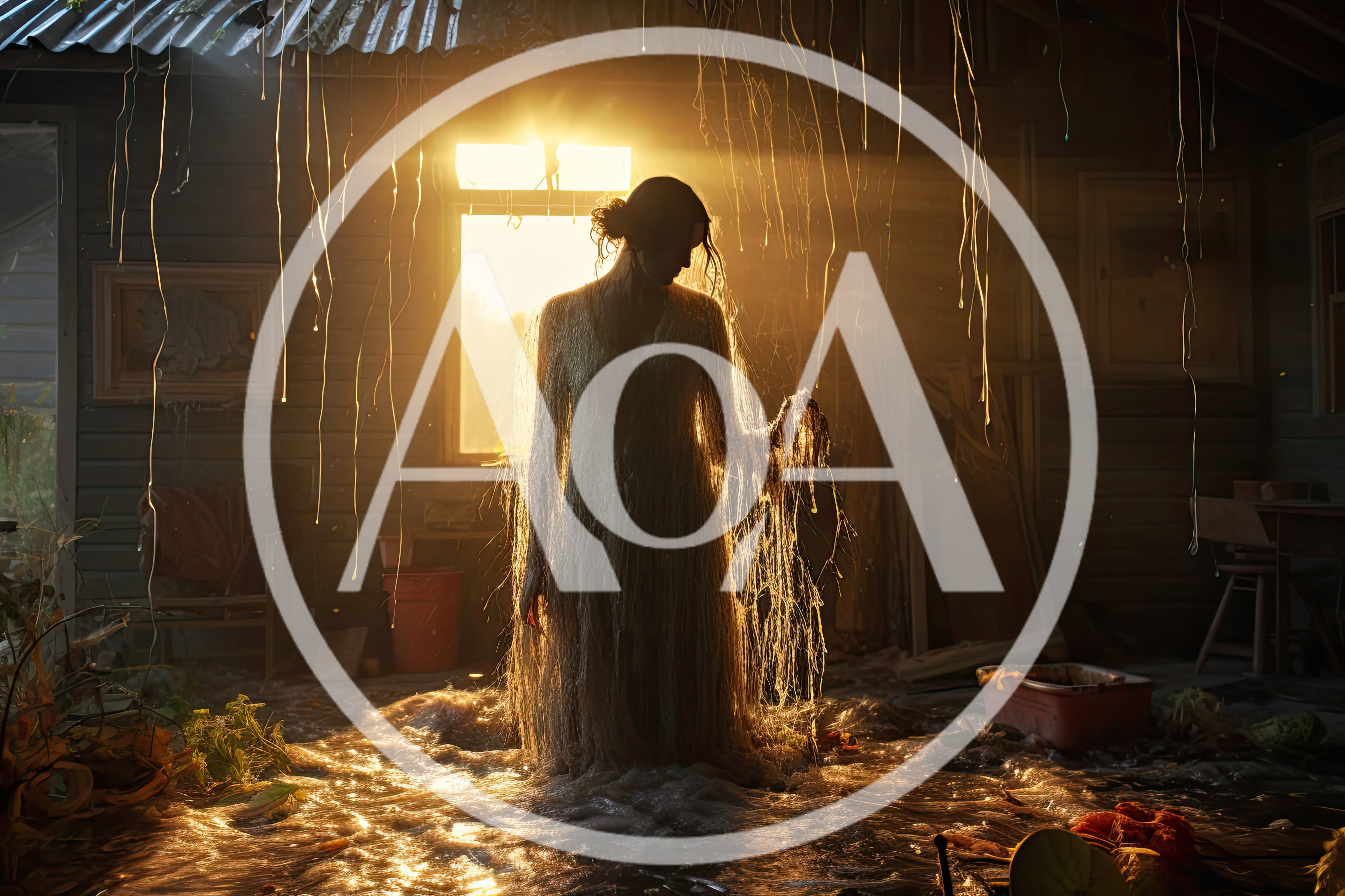 Ethereal Woman Standing In Flooded Dilapidated Room
