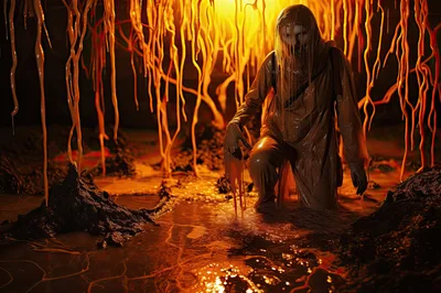 Eerie Figure In A Slime Filled Cavern