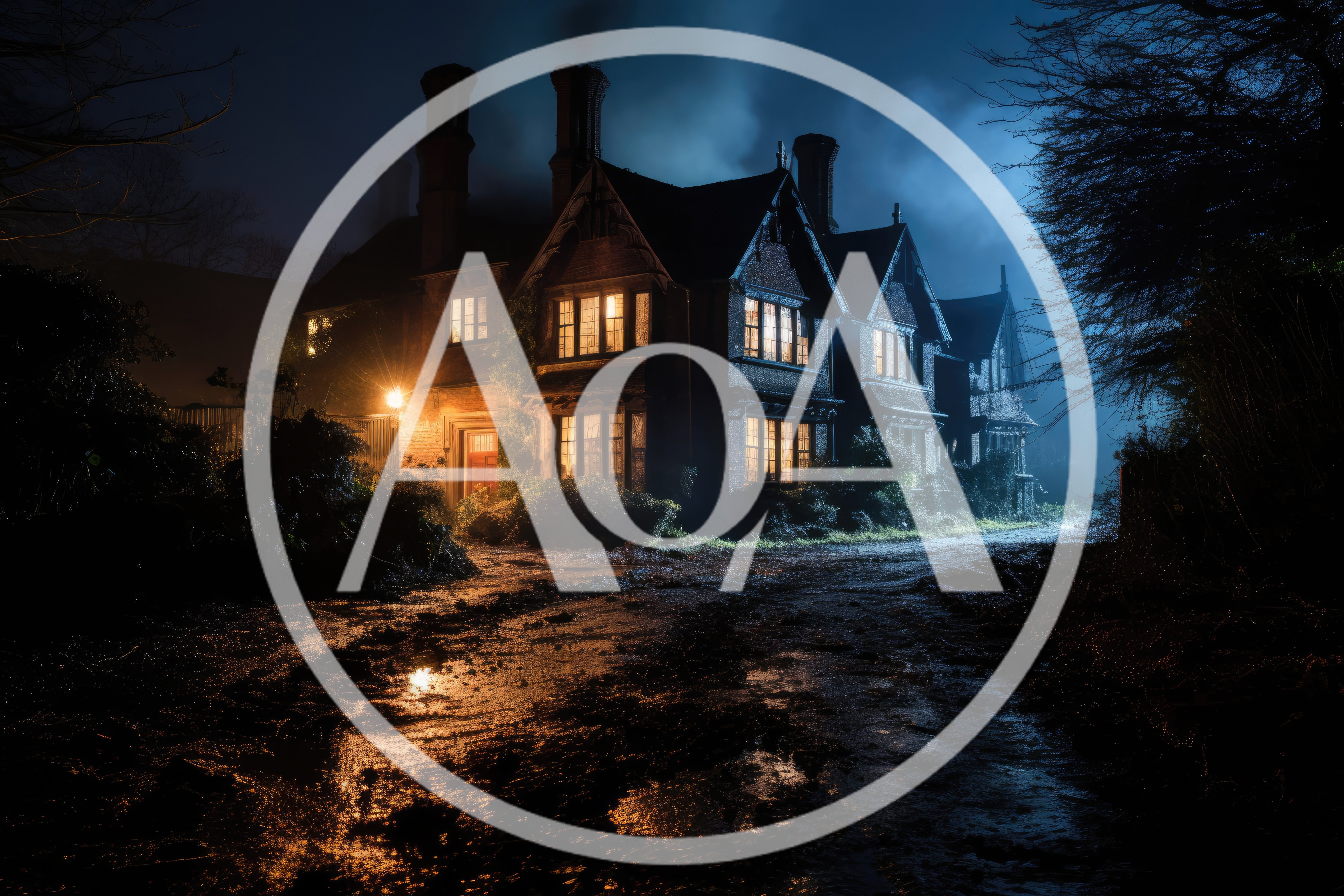 Haunted Victorian Mansion At Night With Foggy Atmosphere