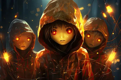 Three Mysterious Children With Glowing Red Eyes