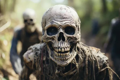 Close Up Of A Terrifying Undead Skeleton Zombie