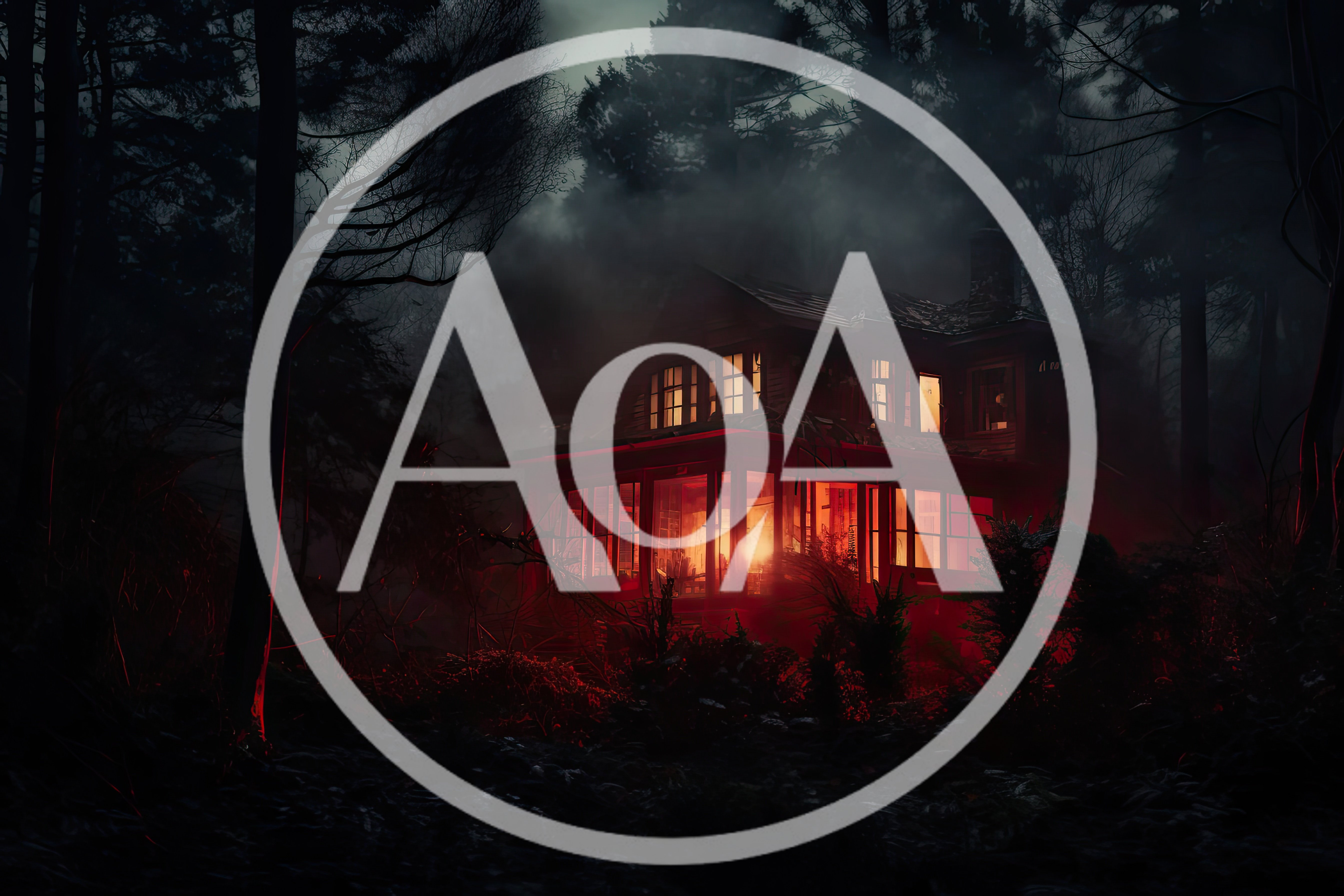 Haunted House In Dark Forest At Night