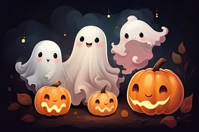 Cute Cartoon Ghosts And Jack O Lanterns