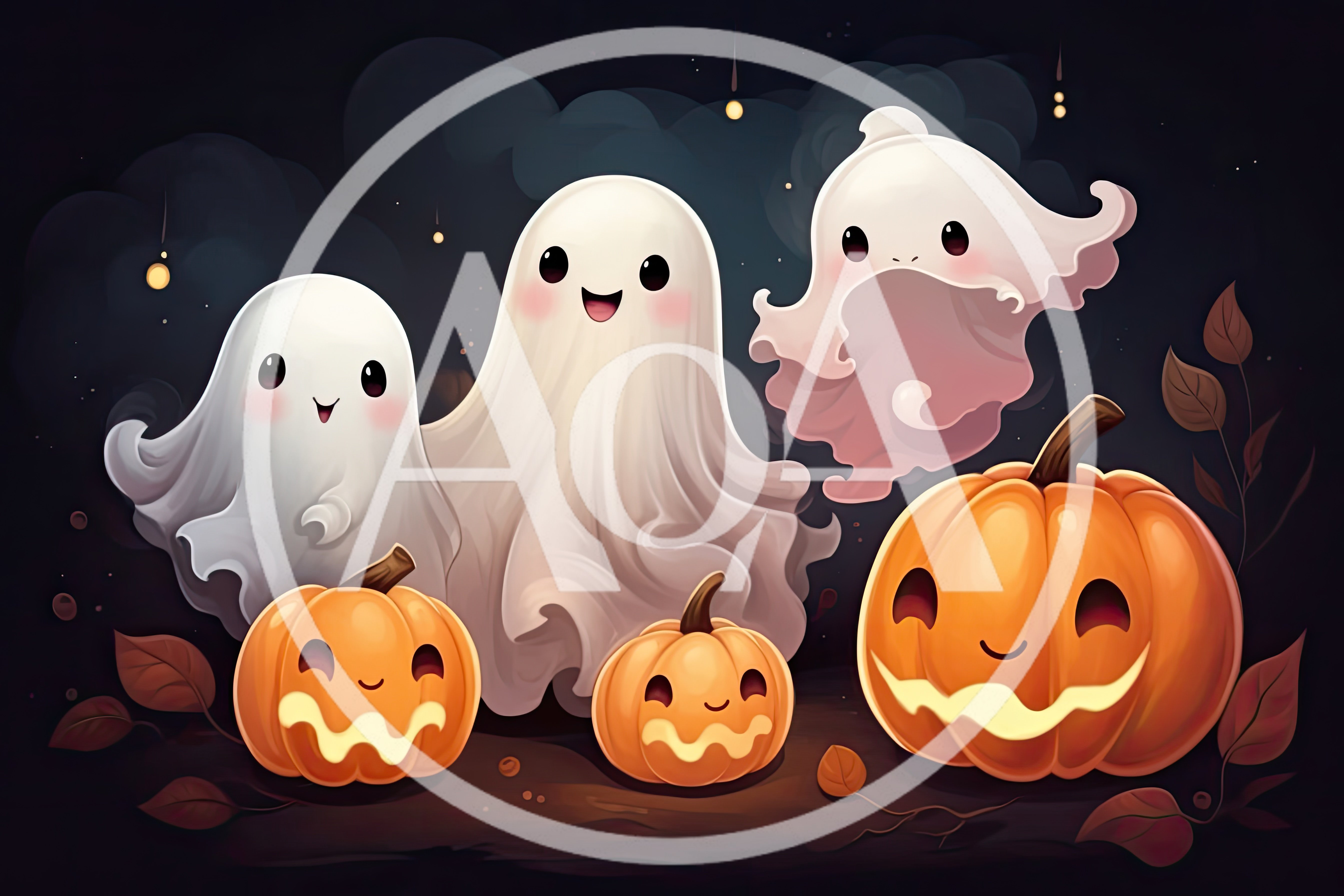 Cute Cartoon Ghosts And Jack O Lanterns