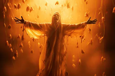 Ethereal Figure With Outstretched Arms In Golden Void