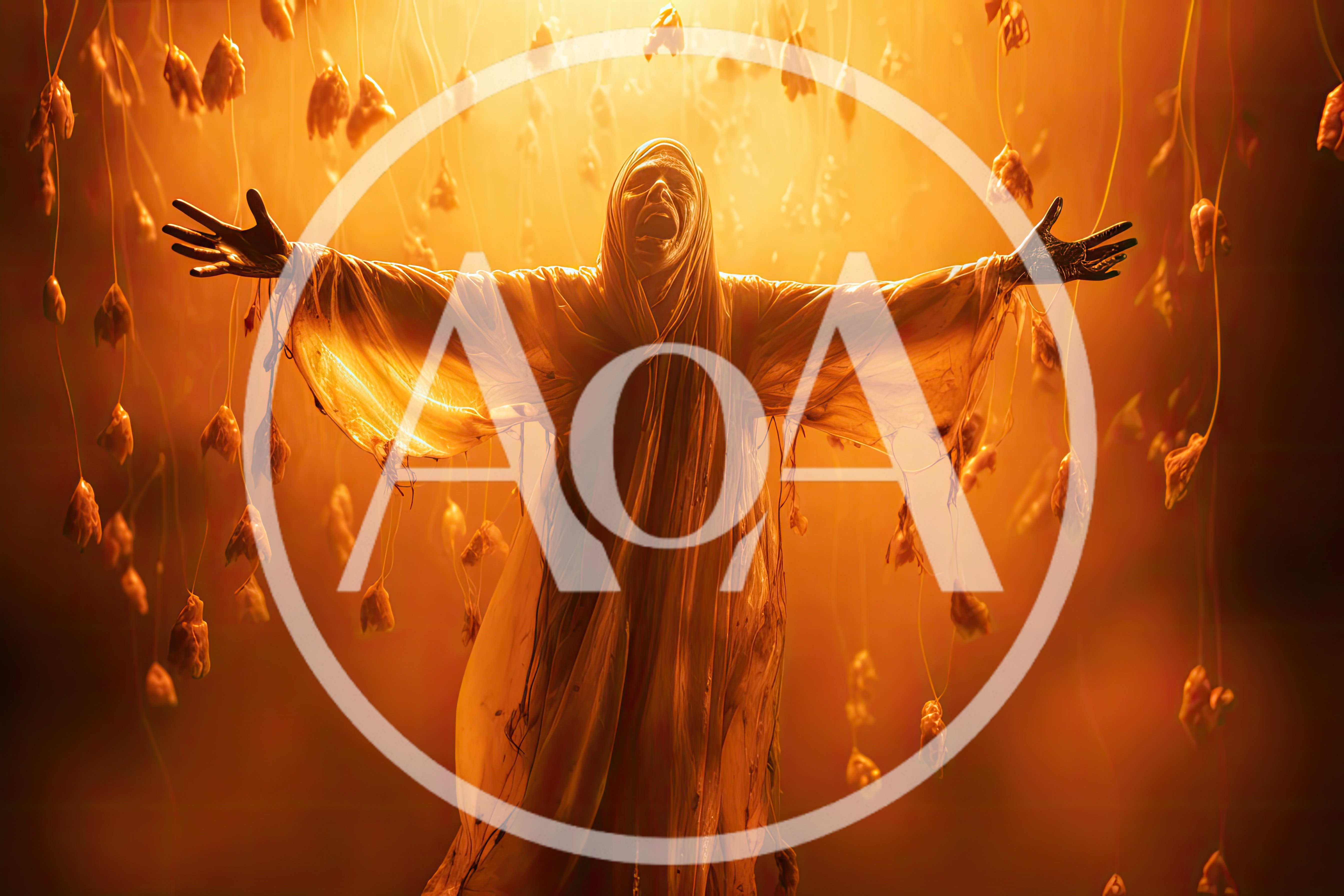 Ethereal Figure With Outstretched Arms In Golden Void
