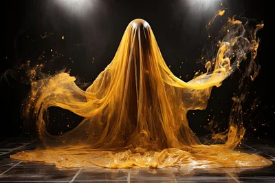 Ethereal Golden Ghost Figure With Flowing Fabric