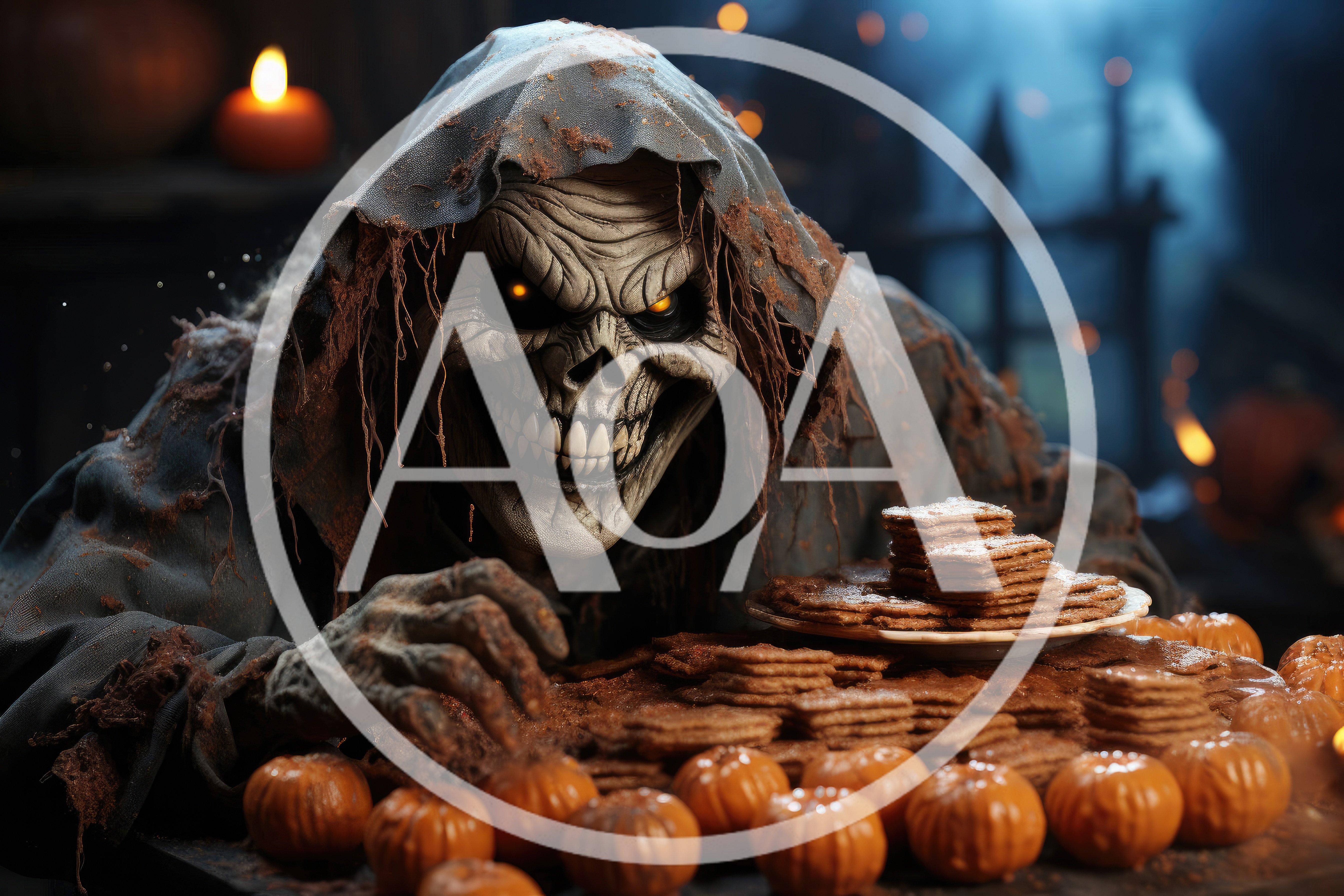 Creepy Skeleton Creature Reaching For Halloween Cookies