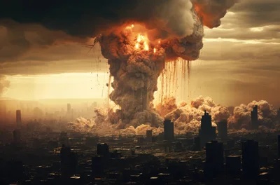 Massive Nuclear Explosion Over A Modern City Skyline