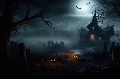 Spooky Haunted House With Glowing Jack O Lanterns