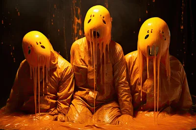 Three Figures Covered In Dripping Orange Slime