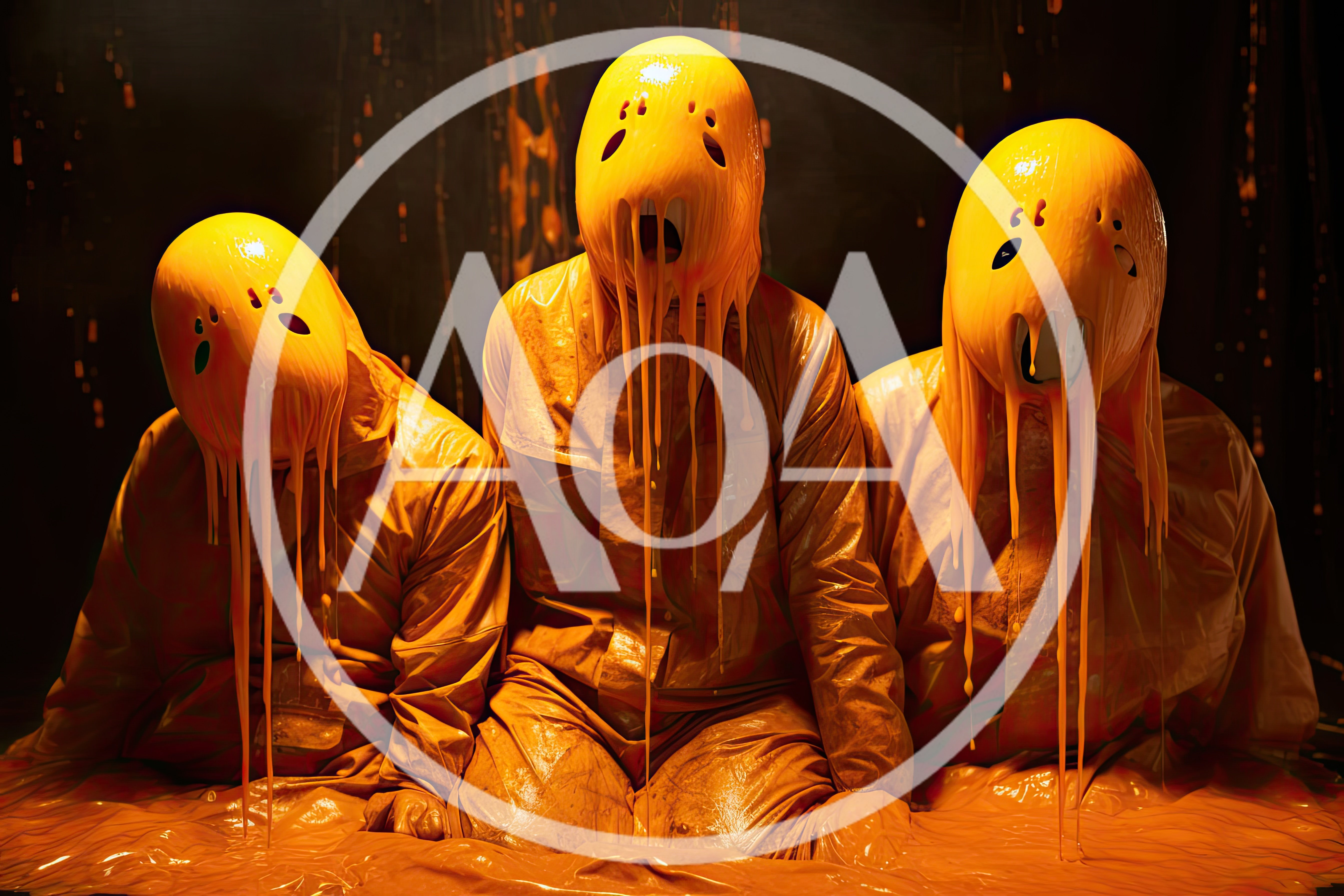 Three Figures Covered In Dripping Orange Slime