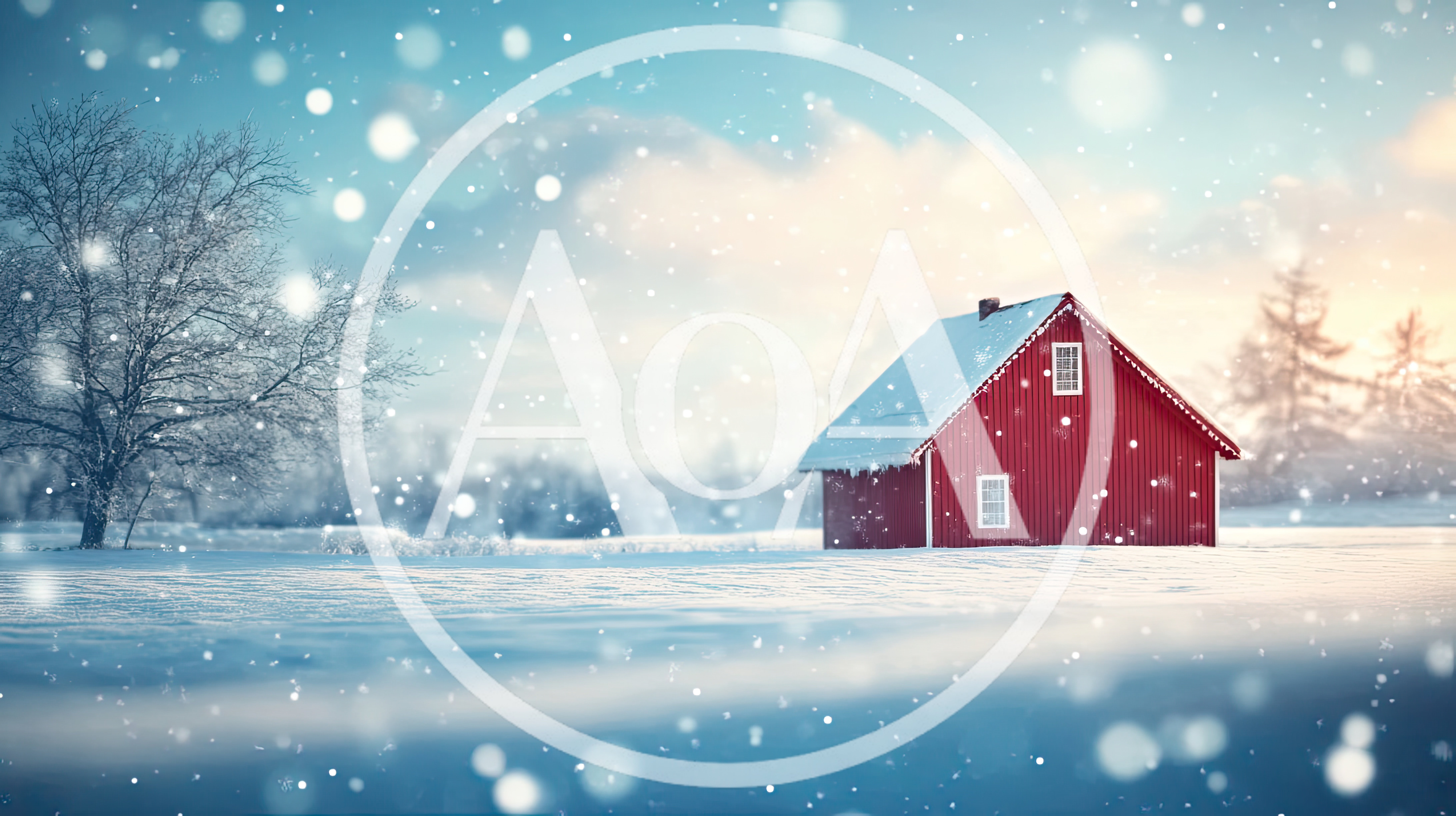 Red Wooden Cabin In Snowy Winter Landscape