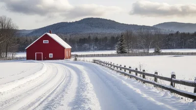 Red Barn In A Snowy Winter Landscape