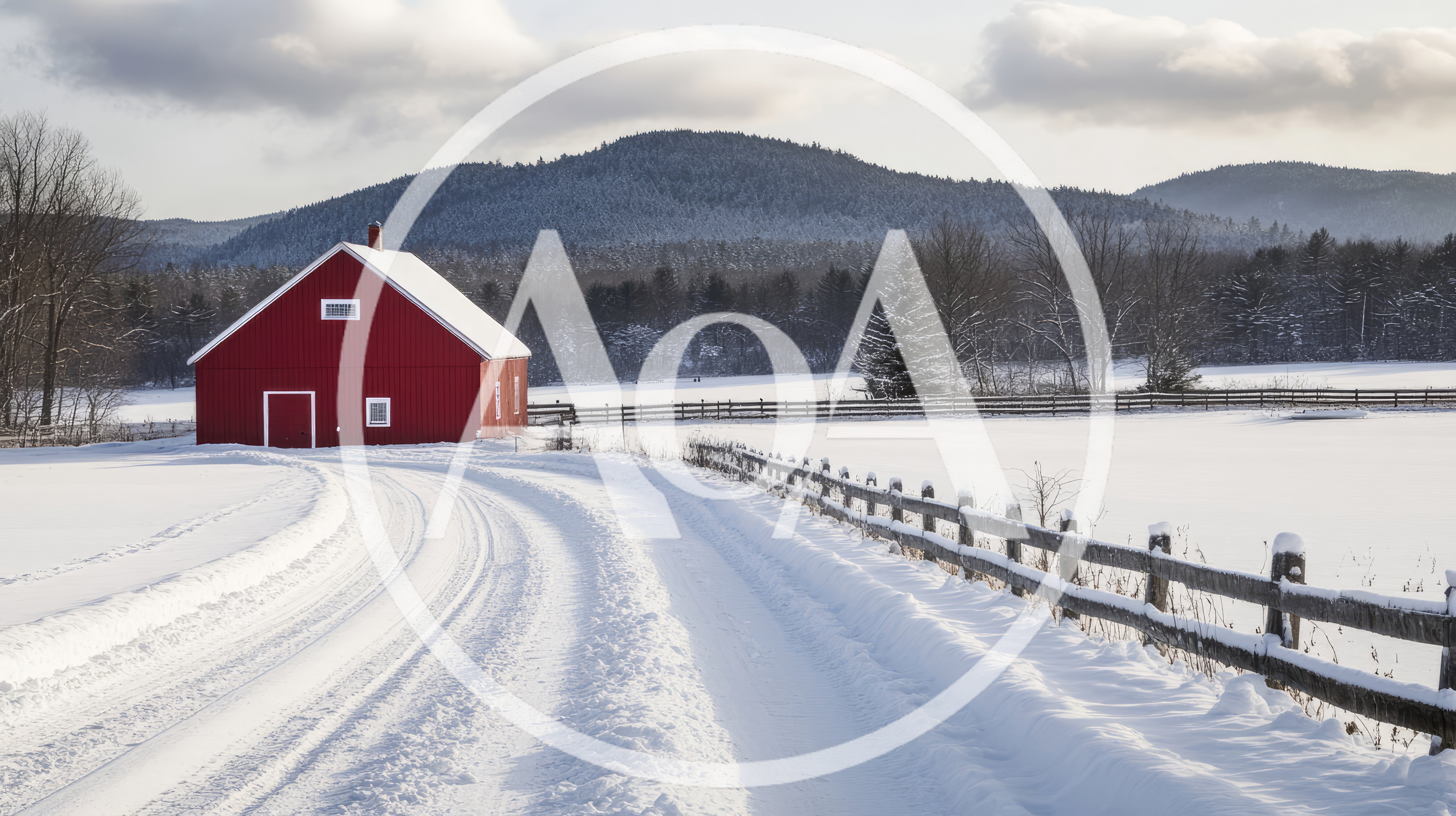 Red Barn In A Snowy Winter Landscape