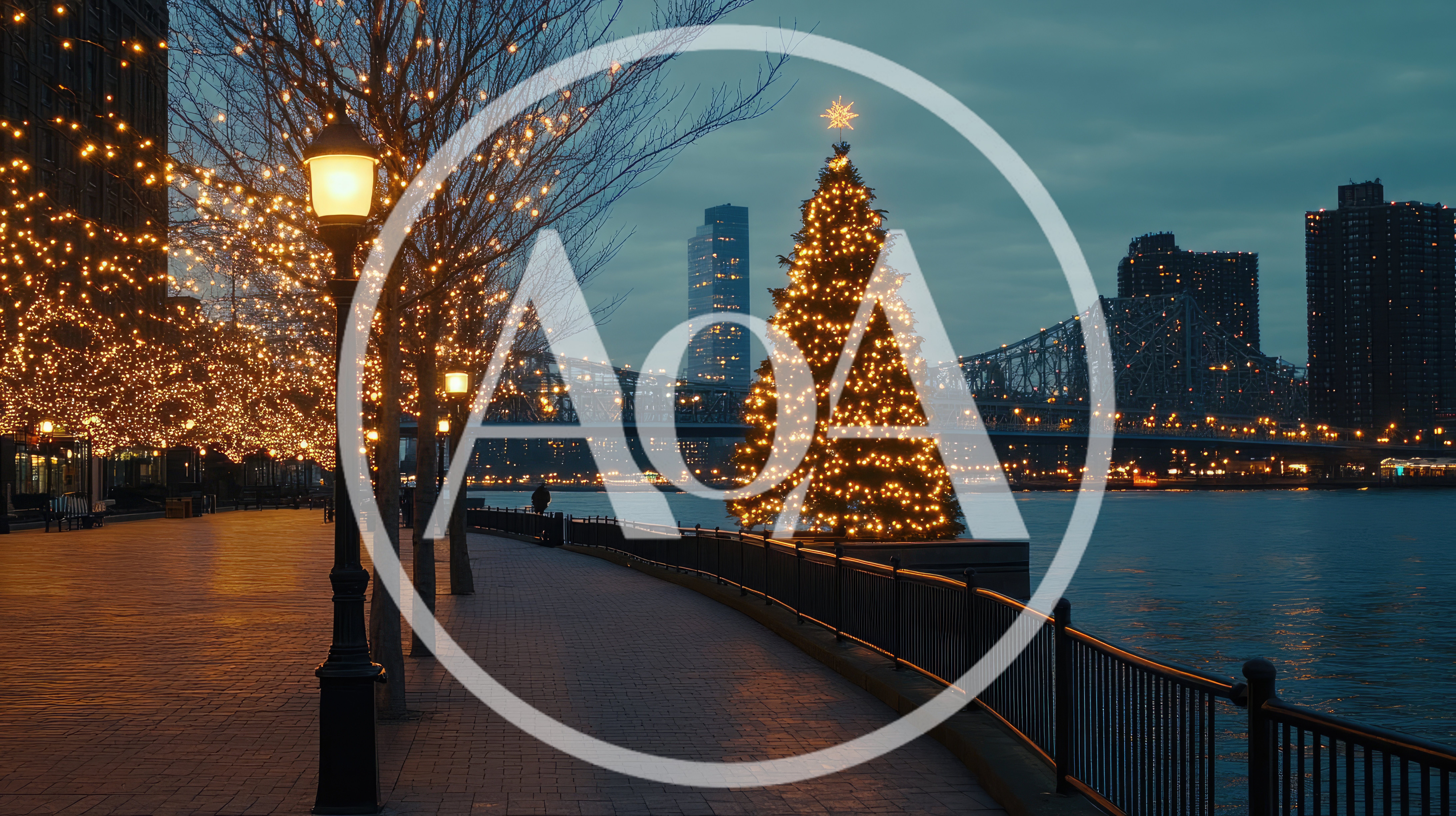 Illuminated Christmas Tree On The East River Waterfront