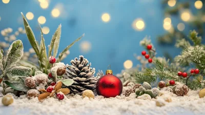 Christmas Decoration With Red Ornament And Pinecone