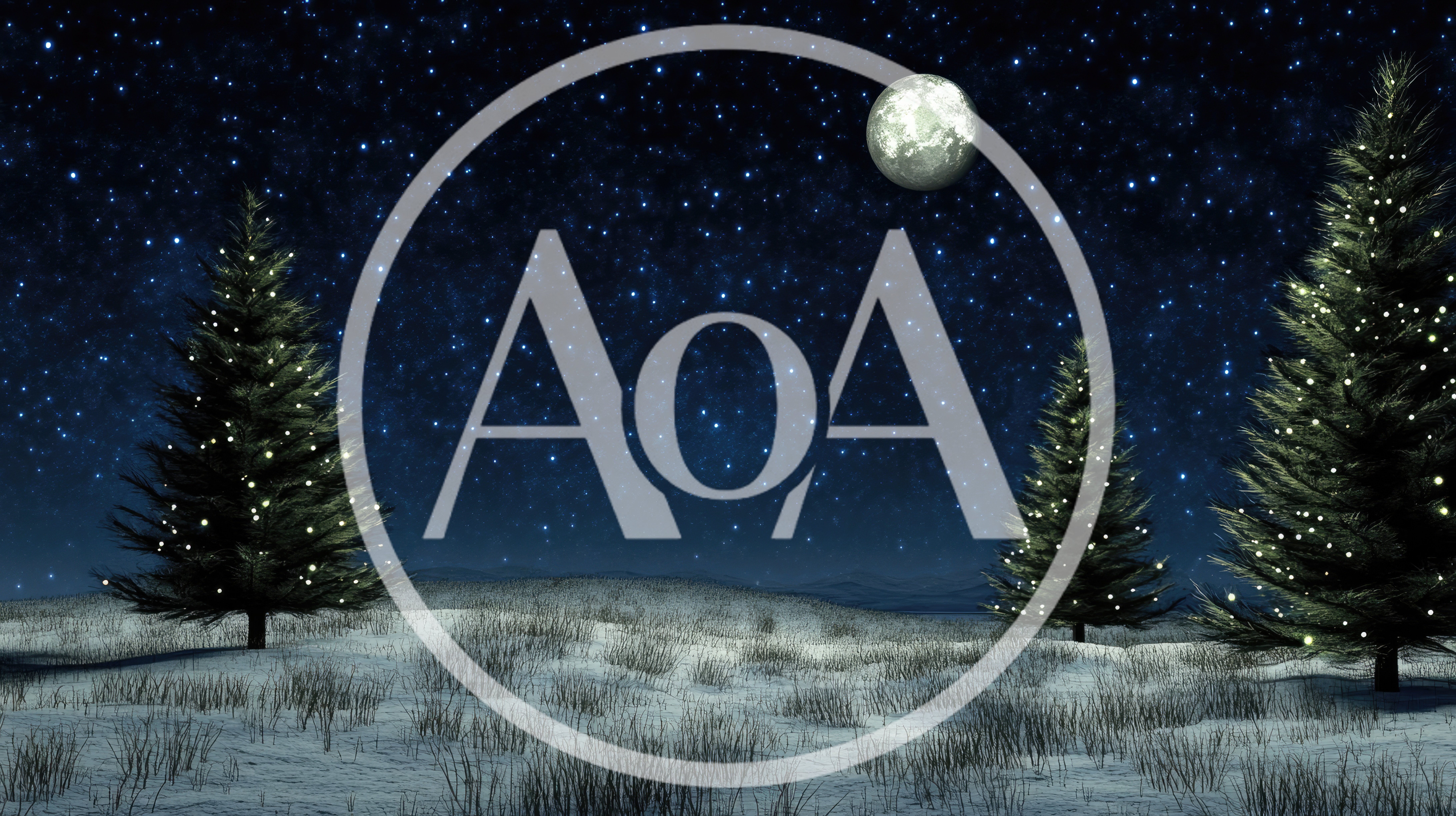 Christmas Trees In A Snowy Night Landscape