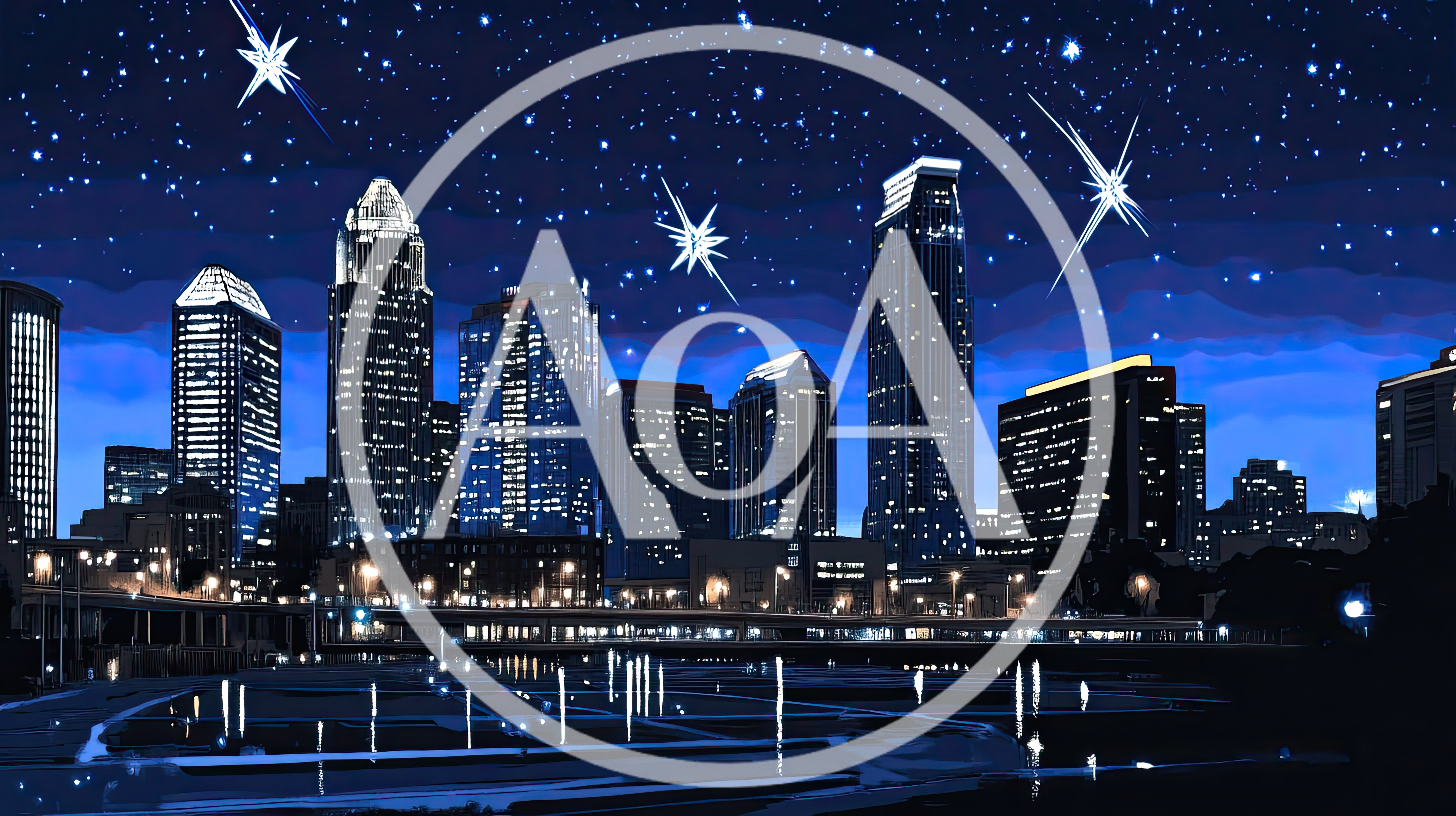 Nighttime Skyline Of Charlotte North Carolina With Starry Sky