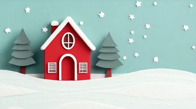 Paper Craft Christmas House With Snow And Trees