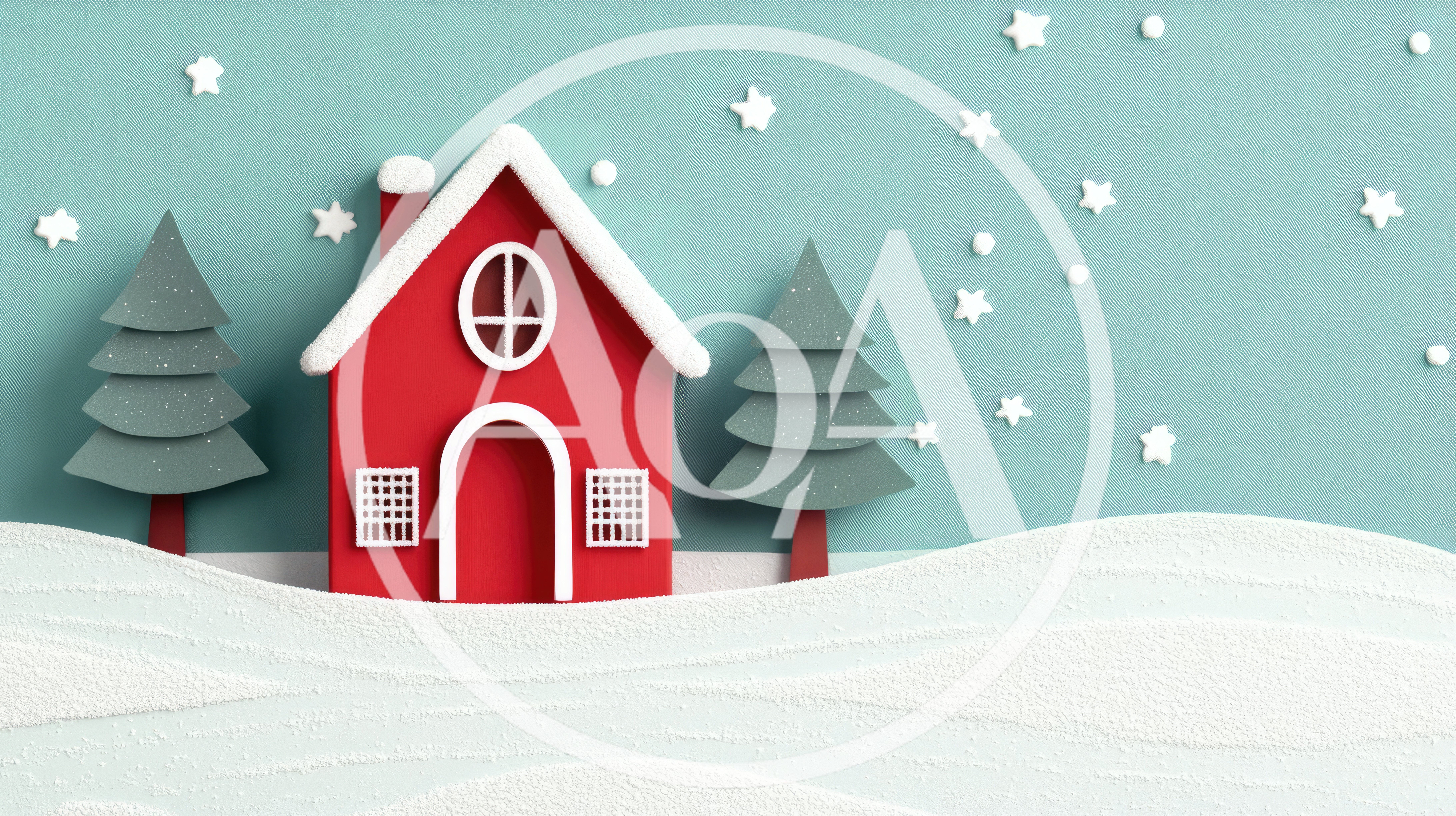 Paper Craft Christmas House With Snow And Trees