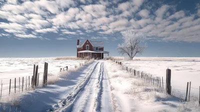 Abandoned Farmhouse In A Snowy Winter Landscape
