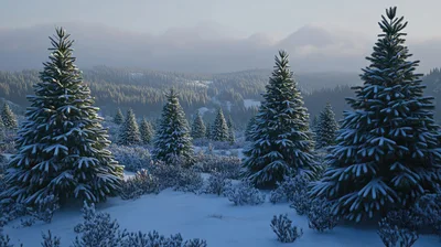 Snow Covered Pine Trees In A Winter Forest
