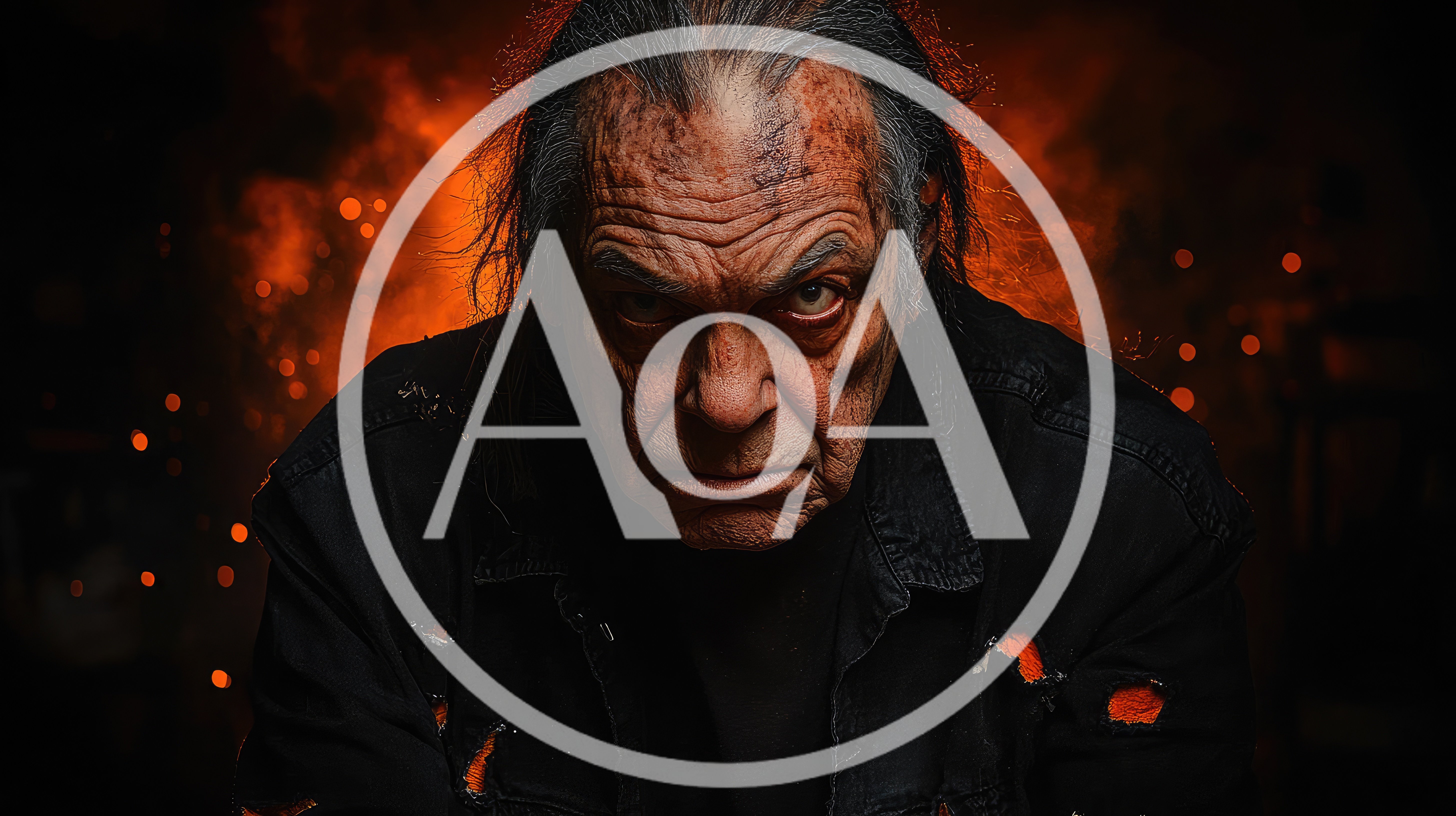 Intense Portrait Of An Elderly Man Against Fire Background