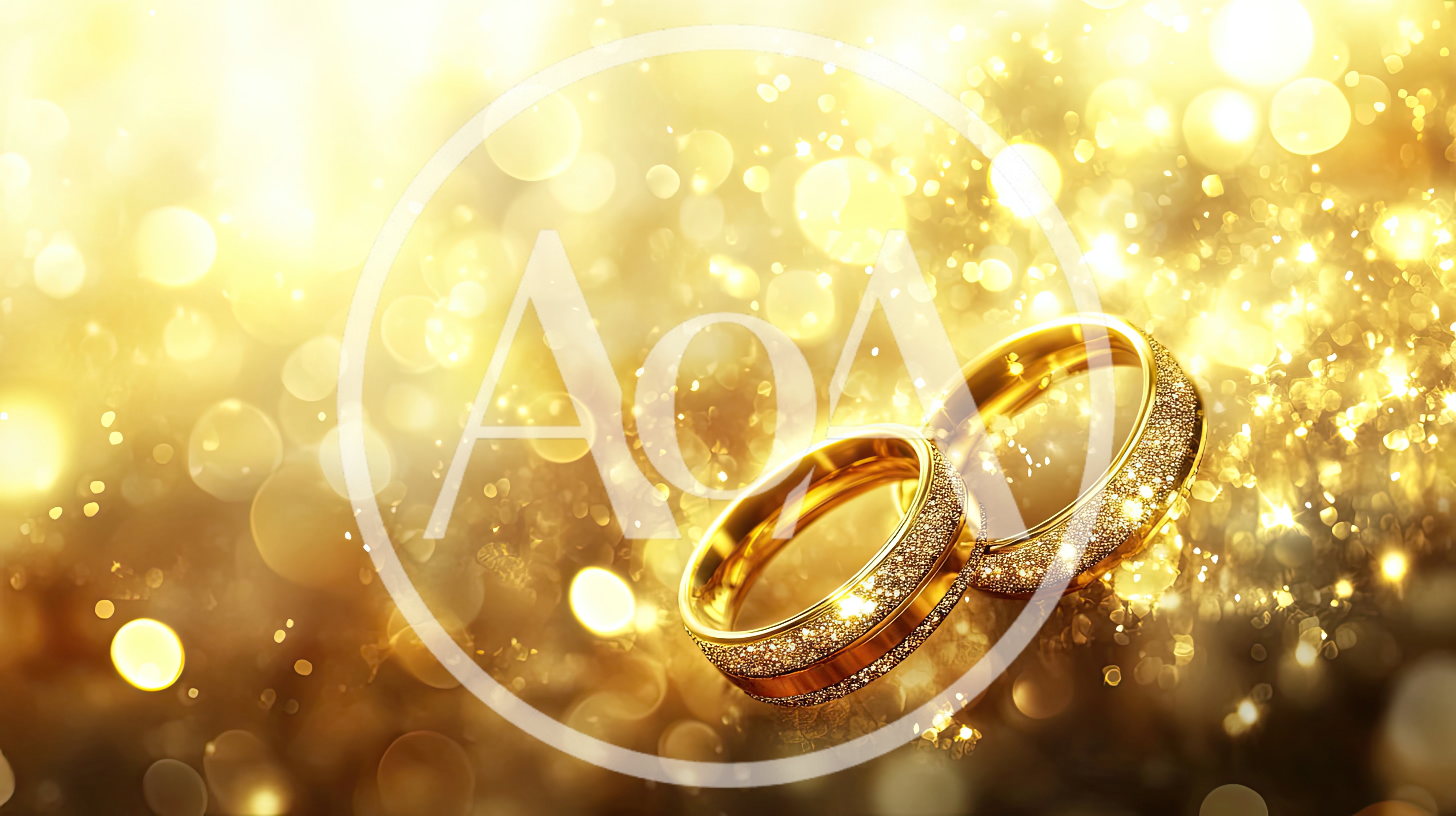 Two Golden Wedding Rings With Sparkling Bokeh Background