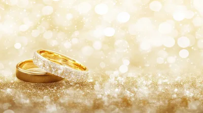 Two Golden Wedding Rings on Glittering Surface