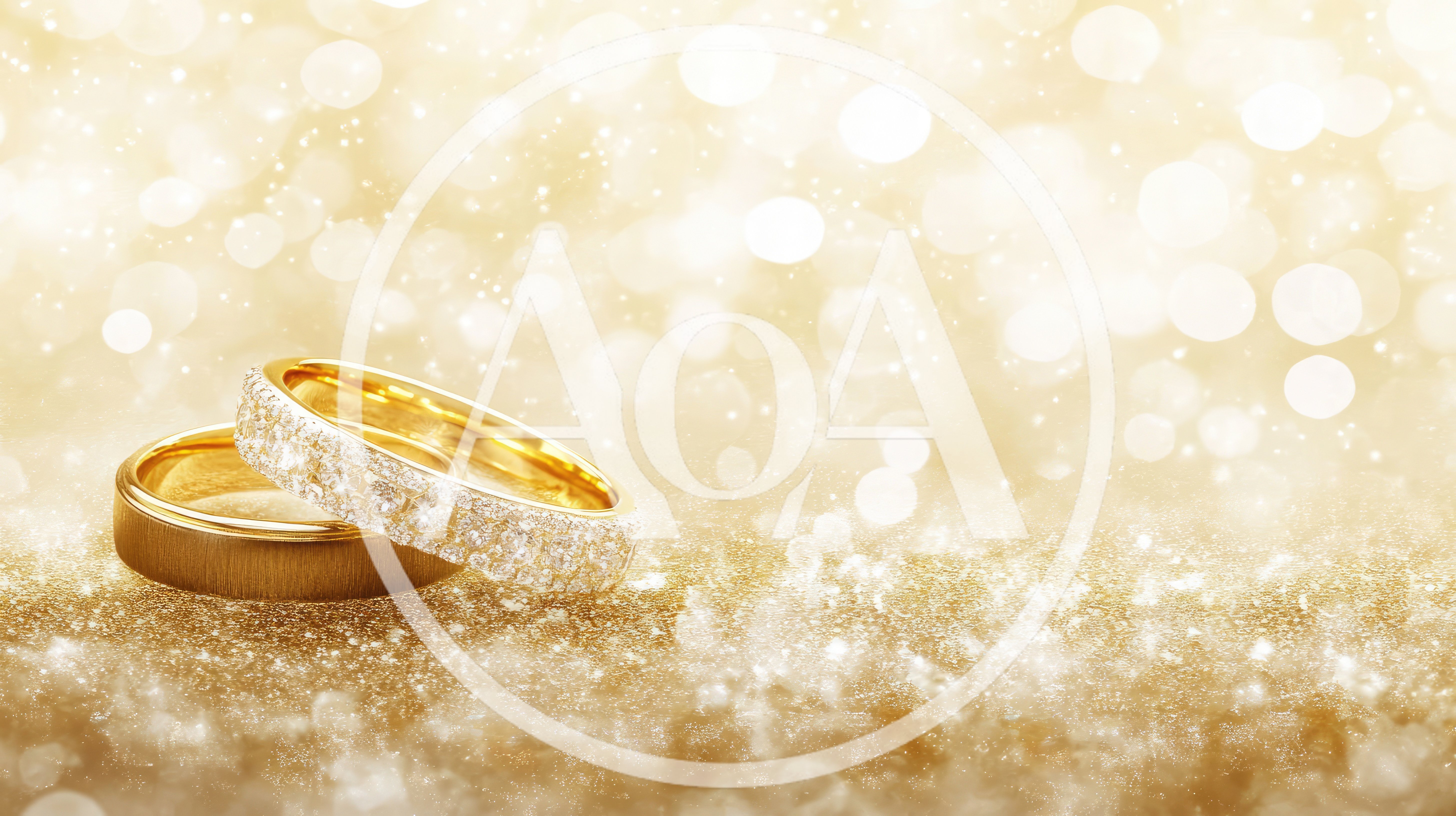 Two Golden Wedding Rings on Glittering Surface