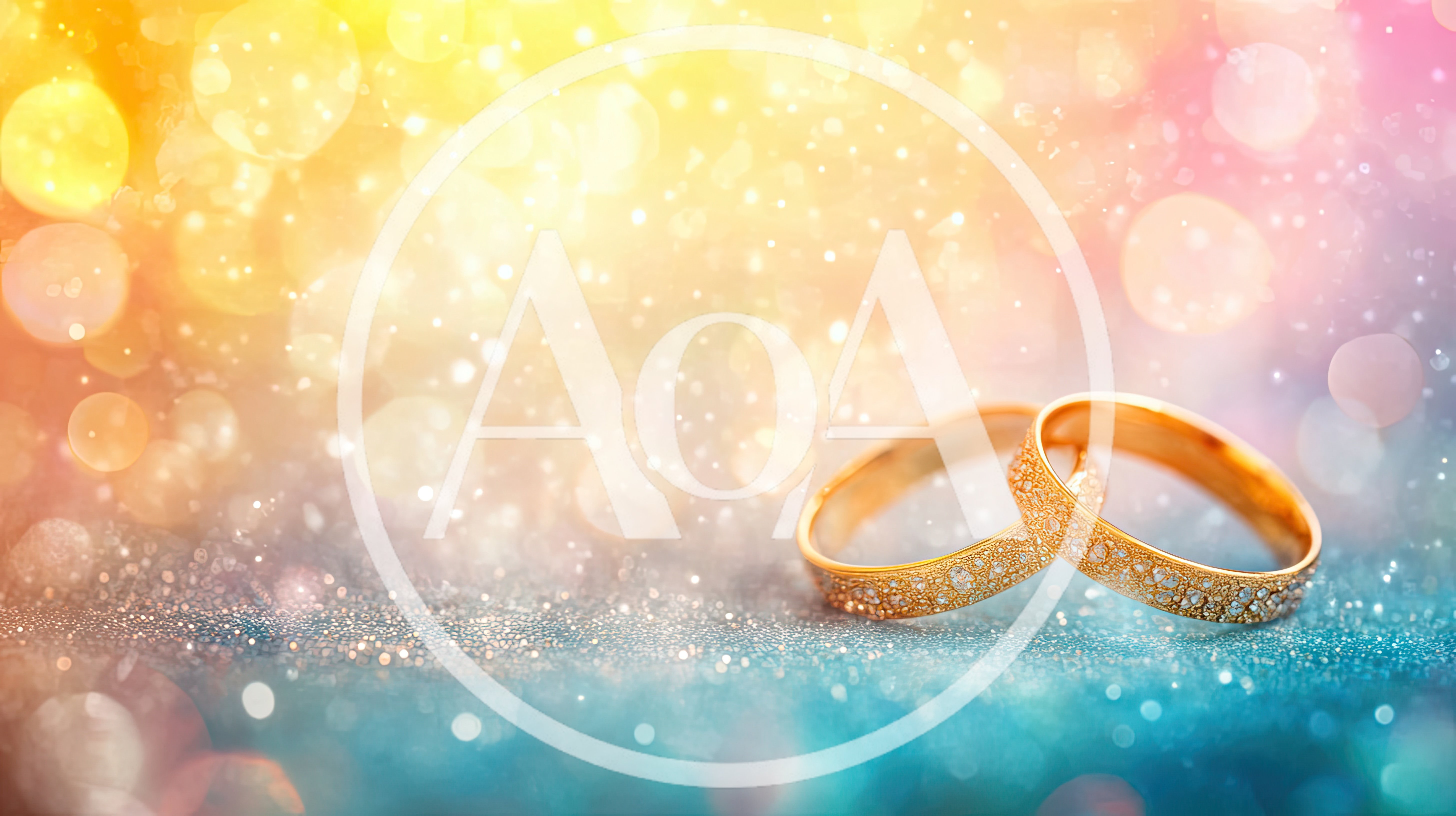 Two Golden Wedding Rings on Sparkling Blue Surface