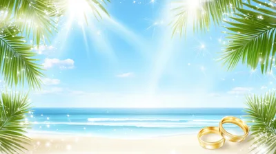 Golden Wedding Rings on Tropical Beach Background