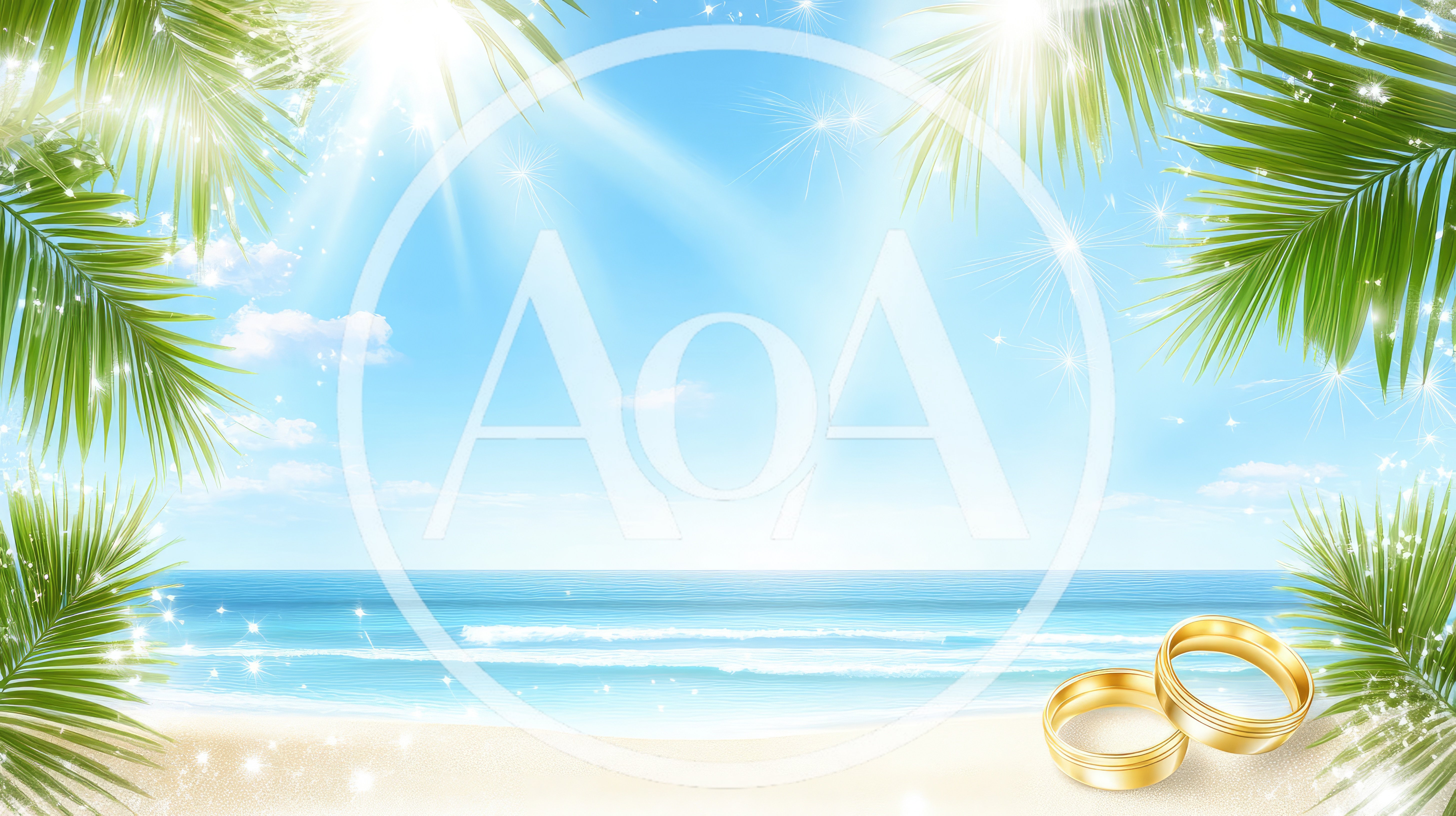 Golden Wedding Rings on Tropical Beach Background