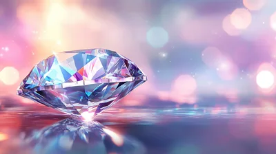 Brilliant Cut Diamond Reflecting On A Shimmering Surface