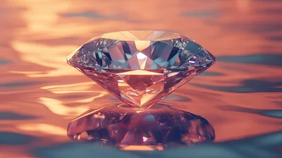 Brilliant Cut Diamond Resting On Rippling Water Surface