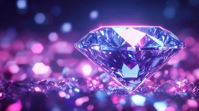 Large Brilliant Cut Diamond Resting On Glowing Crystals